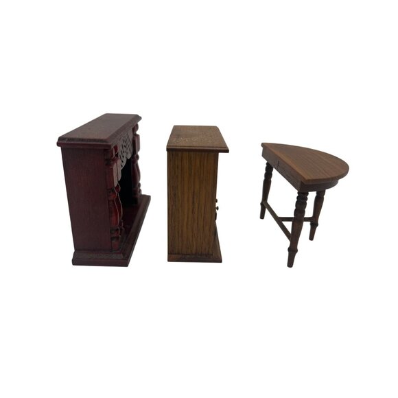 J.B. Miniatures 1:12 Wood TV, Fireplace & DemiLune Table Set Dollhouse Furniture - Picture 3 of 7